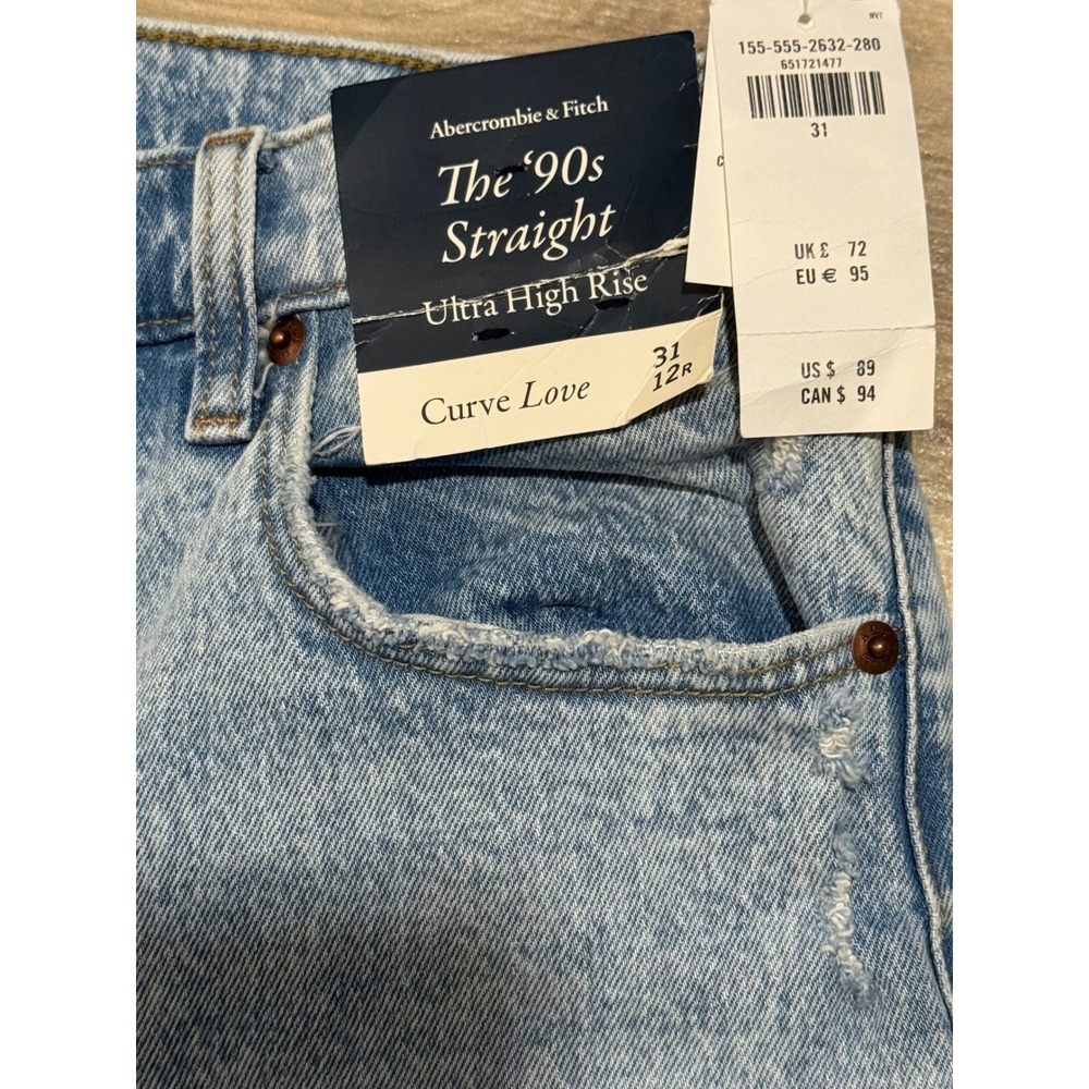 Abercrombie & Fitch Curve Love The 90s Straight Ultra High Rise Jeans 31 12R NEW - Picture 5 of 5